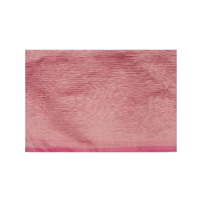 Zal from Benaras Pink Zari Stripe Moonga Tissue Silk Banarasi Handloom Saree without Blouse
