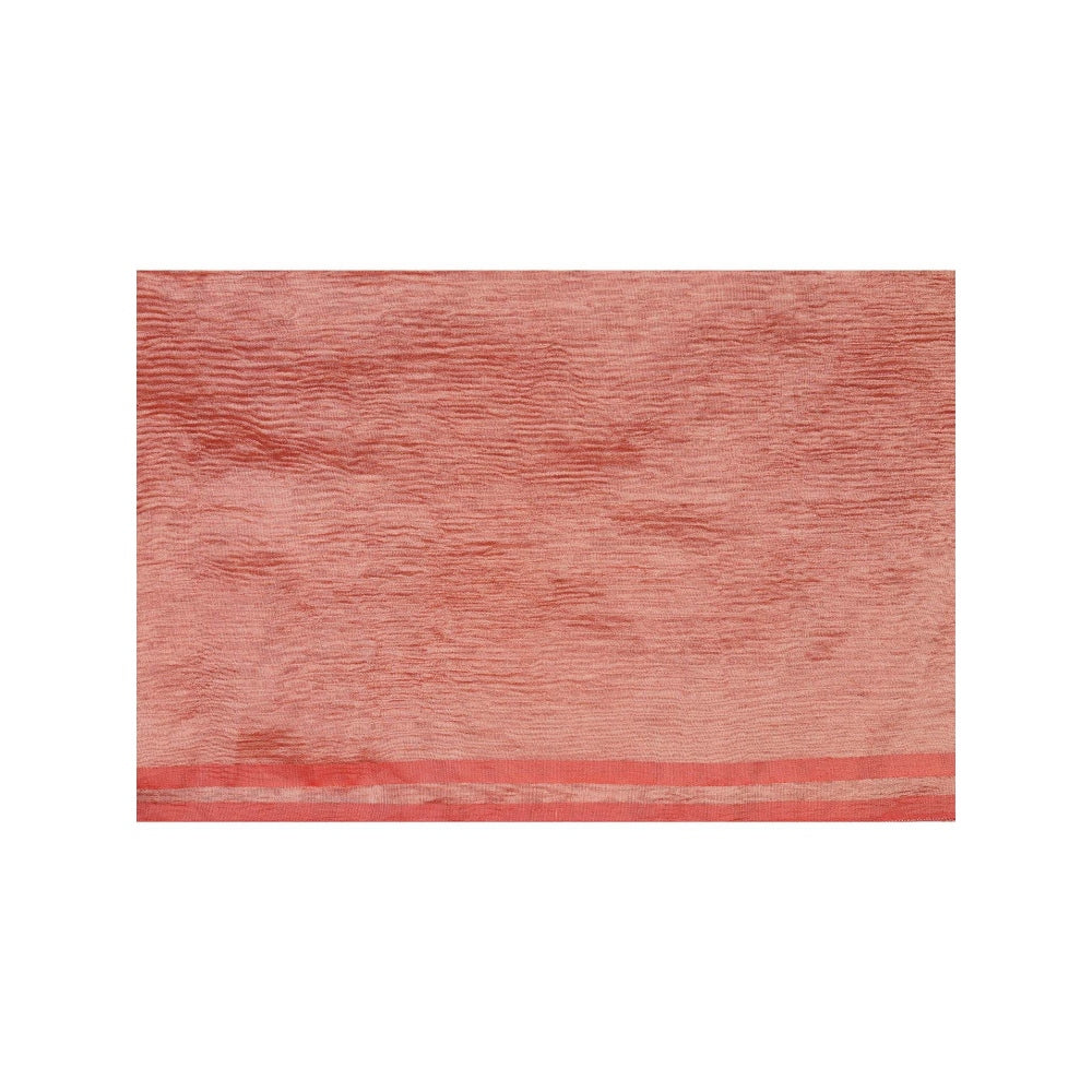 Zal from Benaras Red Zari Stripe Moonga Tissue Silk Banarasi Handloom Saree without Blouse