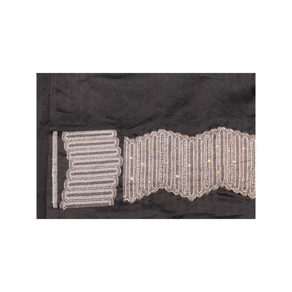 Zal from Benaras Black Pure Katan Silk Handwork Saree without Blouse