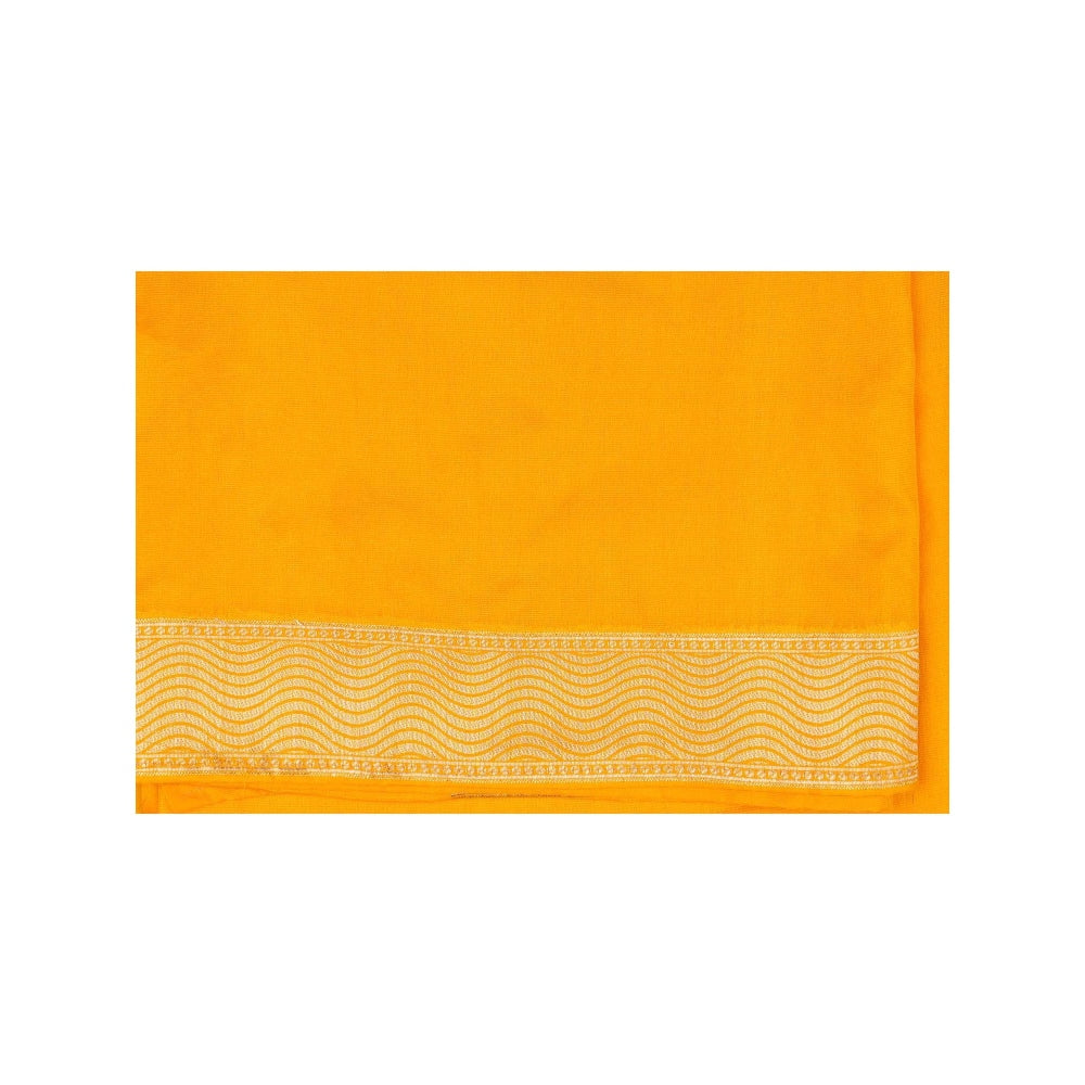 Zal from Benaras Yellow Pure Silk Raw Mango Zari Banarasi Handloom Saree without Blouse