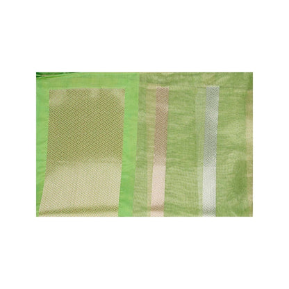 Zal from Benaras Pista Green Tissue Organza Silk Banarasi Handloom Saree without Blouse