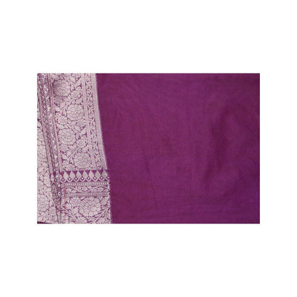 Zal from Benaras Purple Pure Silk Banarasi Handloom Saree without Blouse