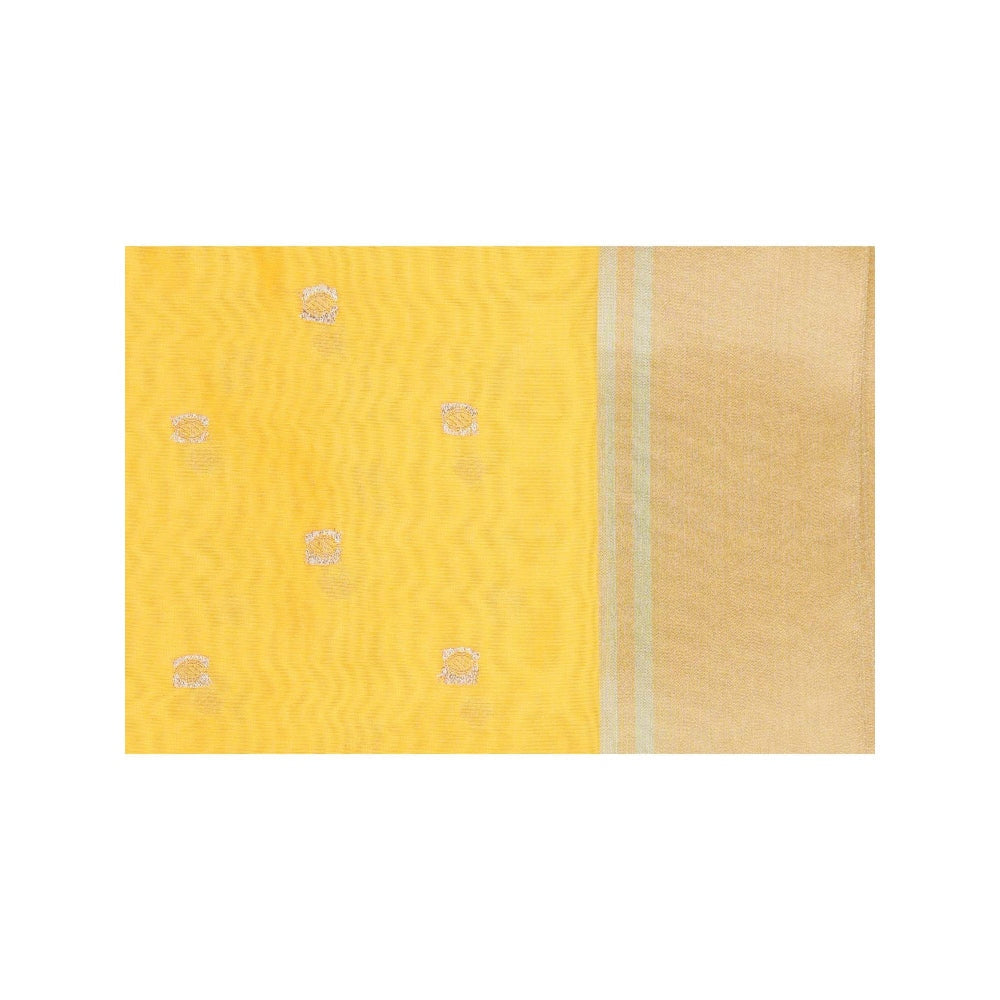 Zal from Benaras Yellow Katan Silk Zari Boota Banarasi Handloom Saree without Blouse