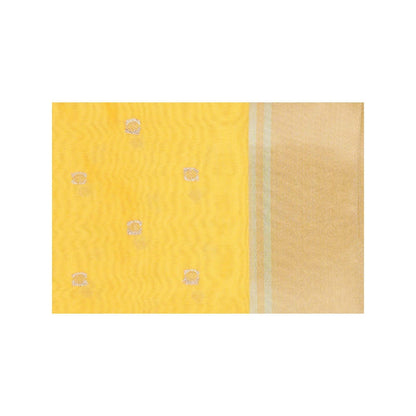 Zal from Benaras Yellow Katan Silk Zari Boota Banarasi Handloom Saree without Blouse