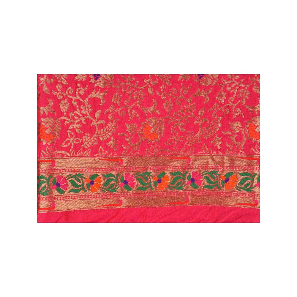 Zal from Benaras Pink Pure Silk Banarasi Handloom Saree without Blouse