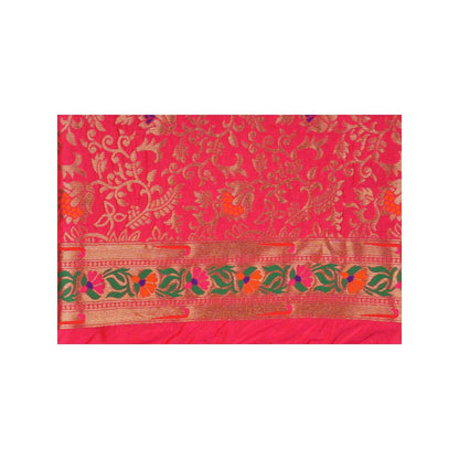 Zal from Benaras Pink Pure Silk Banarasi Handloom Saree without Blouse