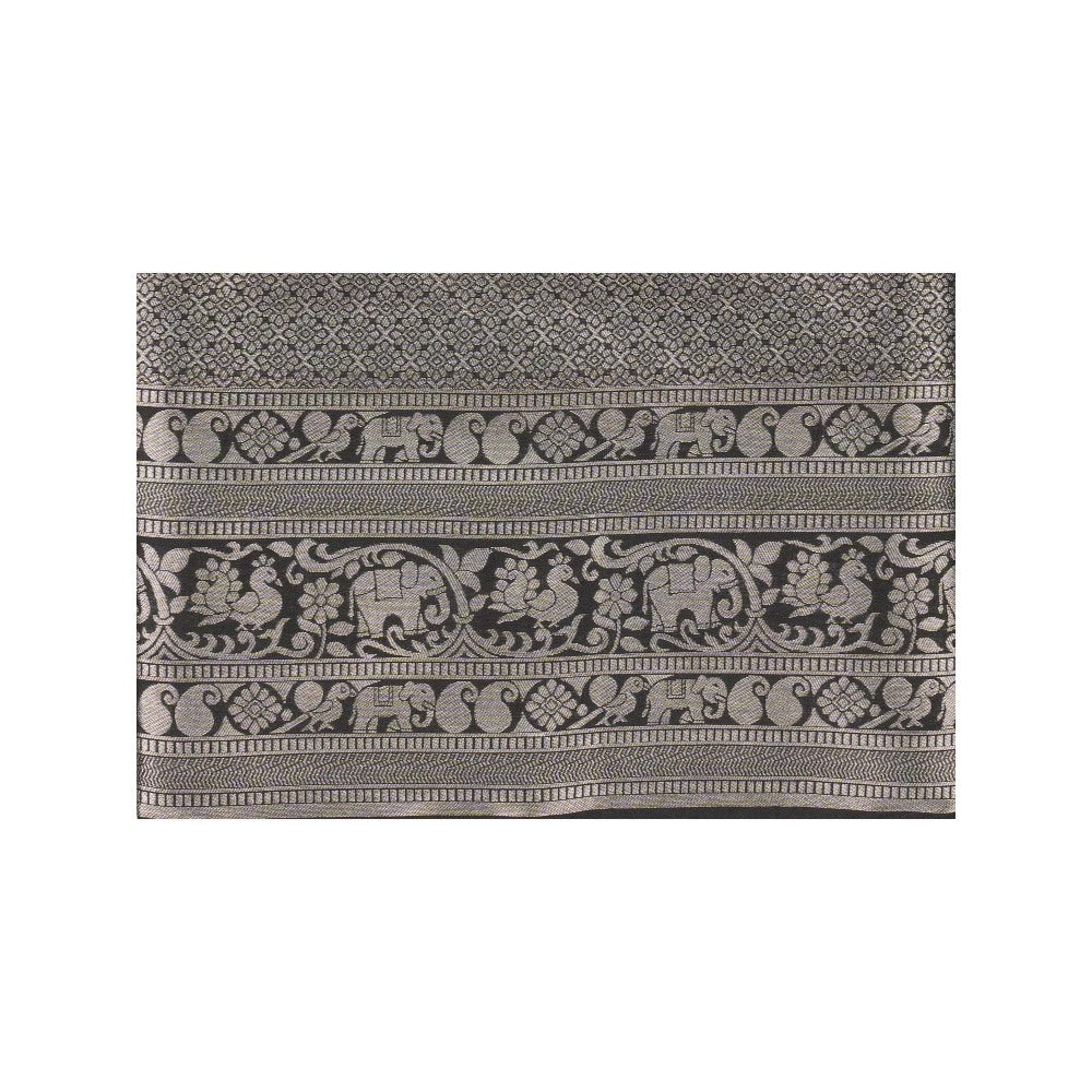 Zal from Benaras Black Pure Silk Banarasi Handloom Saree without Blouse