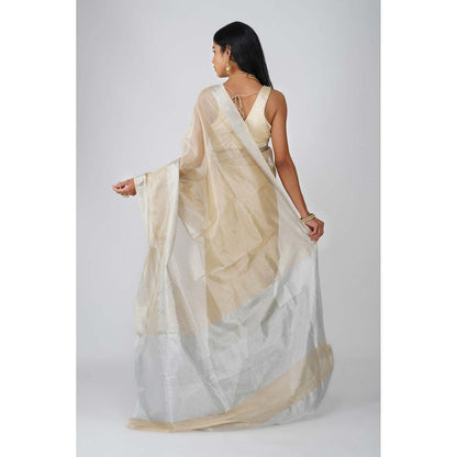Zal from Benaras Beige Tissue Zari Silk Banarasi Handloom Saree without Blouse