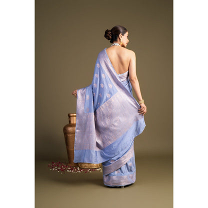 Zal from Benaras Ice Blue Pure Monga Silk Banarasi Handloom Saree without Blouse Piece