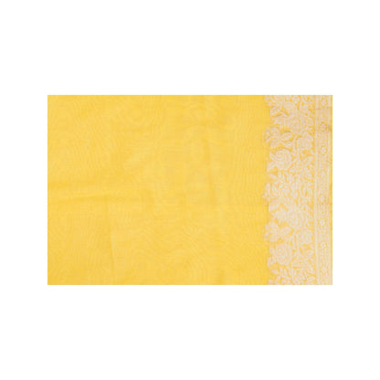 Zal from Benaras Lemon Yellow Pure Monga Silk Banarasi Handloom Saree without Blouse Piece