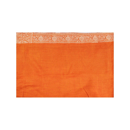 Zal from Benaras Orange Pure Monga Silk Banarasi Handloom Saree without Blouse Piece