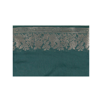 Zal from Benaras Teal Pure Monga Silk Banarasi Handloom Saree without Blouse Piece