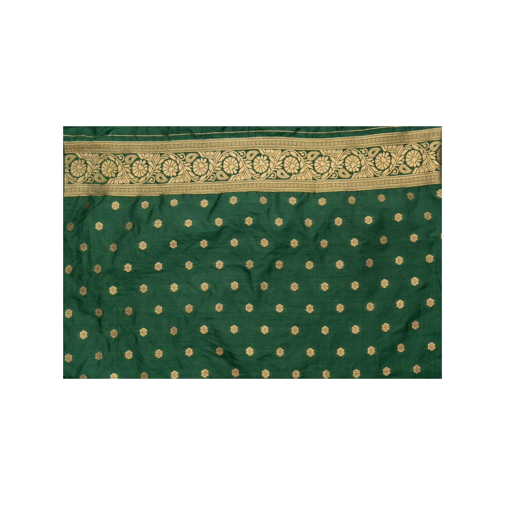 Zal from Benaras Bottle Green Pure Silk Banarasi Handloom Saree without Blouse Piece