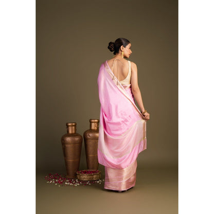 Zal from Benaras Pink Pure Silk Banarasi Handloom Saree without Blouse Piece