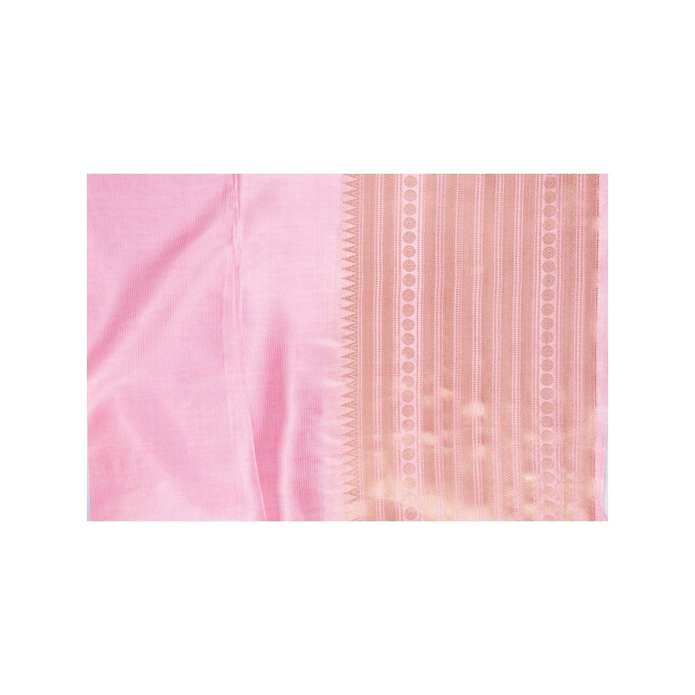 Zal from Benaras Pink Pure Silk Banarasi Handloom Saree without Blouse Piece
