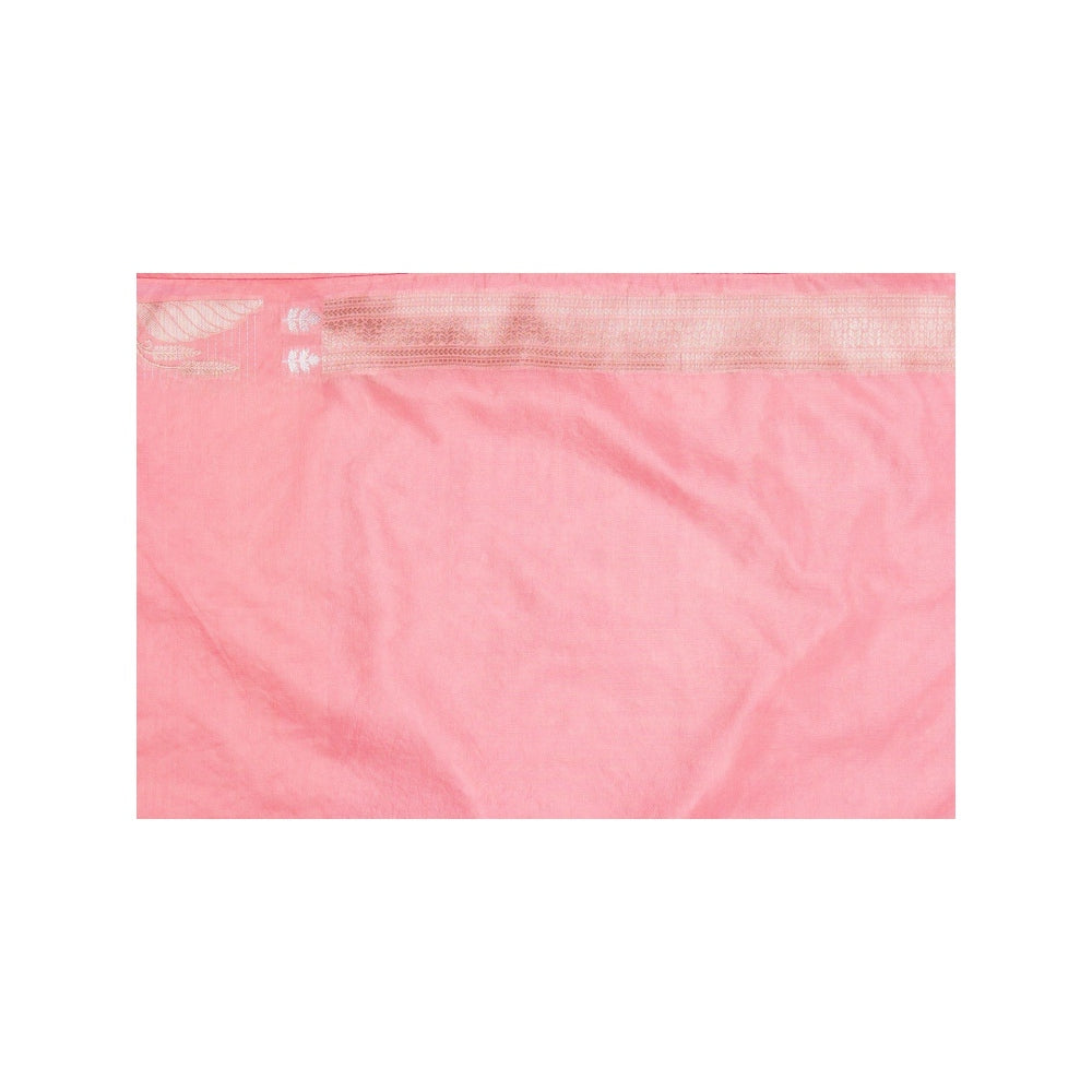 Zal from Benaras Baby Pink Pure Silk Banarasi Handloom Saree without Blouse Piece