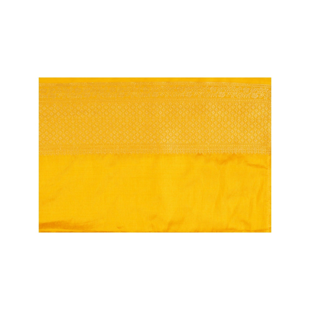 Zal from Benaras Bright Yellow Pure Silk Banarasi Handloom Saree without Blouse Piece