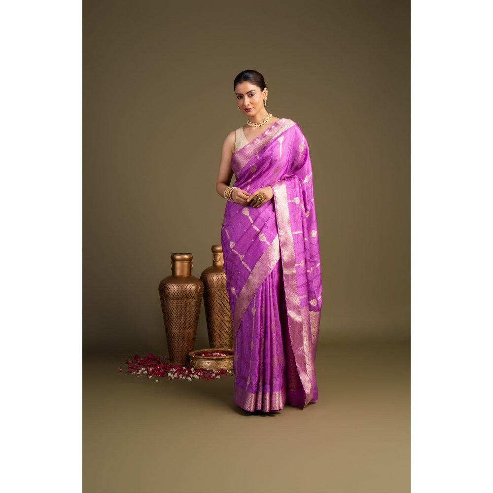 Zal from Benaras Lavender Pure Silk Banarasi Handloom Saree without Blouse Piece