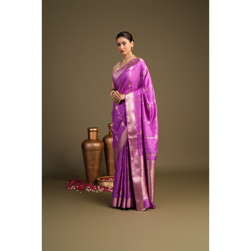 Zal from Benaras Lavender Pure Silk Banarasi Handloom Saree without Blouse Piece