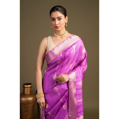 Zal from Benaras Lavender Pure Silk Banarasi Handloom Saree without Blouse Piece