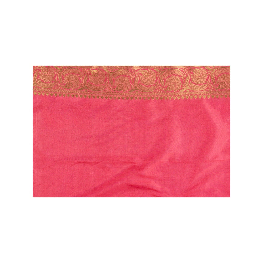Zal from Benaras Coral Pure Silk Banarasi Handloom Saree without Blouse Piece