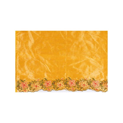 Zal from Benaras Orange Pure Tissue Silk Hand Embroidered Saree without Blouse Piece