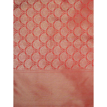 Zal from Benaras Red Pure Silk Banarasi Handloom Saree Without Blouse
