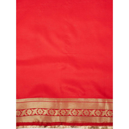 Zal from Benaras Red Pure Silk Brocade Banarasi Handloom Saree Without Blouse
