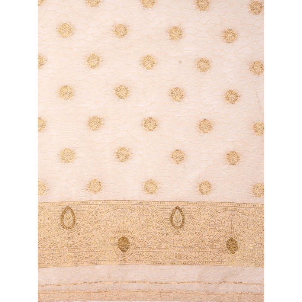 Zal from Benaras Beige Pure Silk Banarasi Handloom Saree Without Blouse