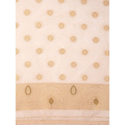 Zal from Benaras Beige Pure Silk Banarasi Handloom Saree Without Blouse