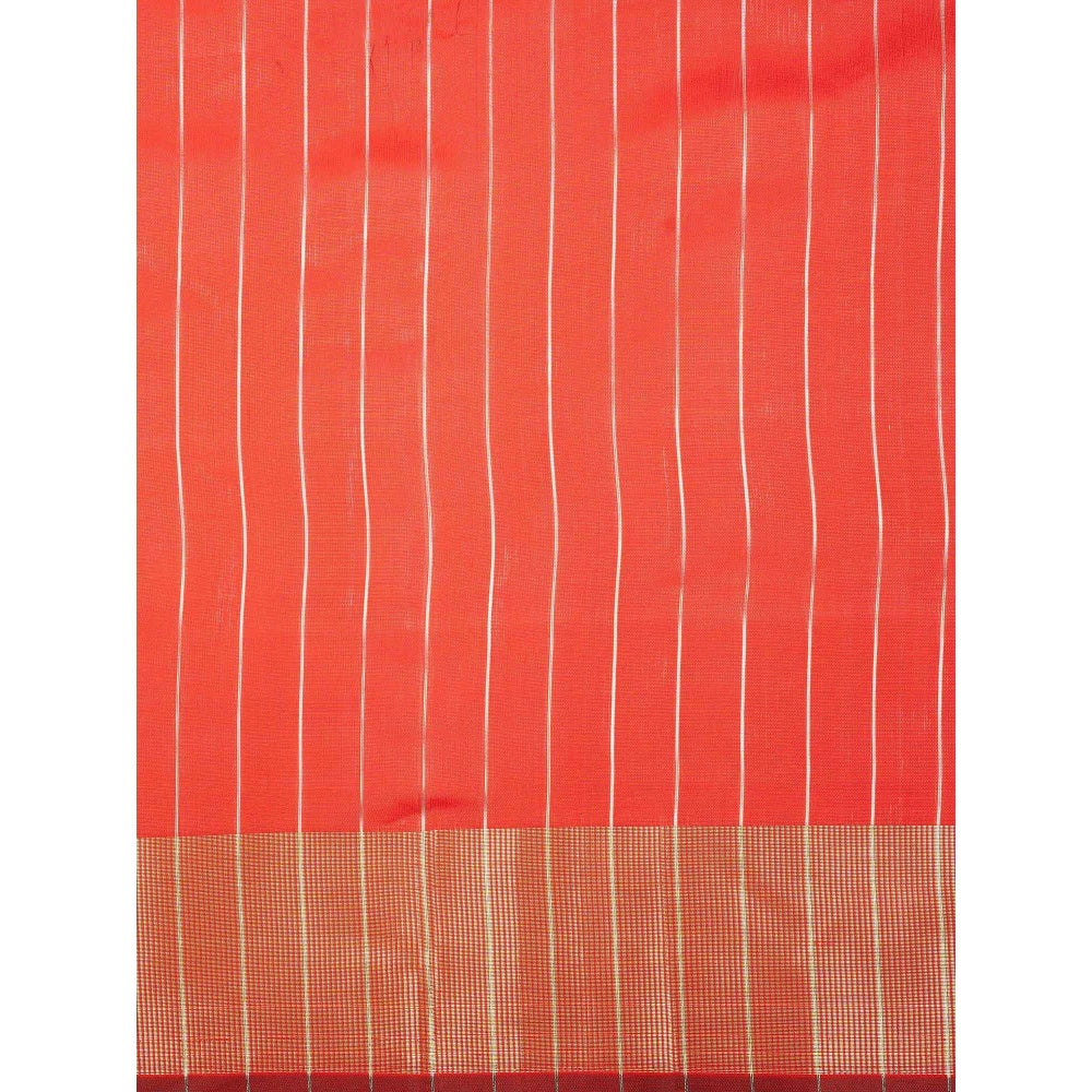 Zal from Benaras Red Chiffon Silk Banarasi Handloom Saree Without Blouse