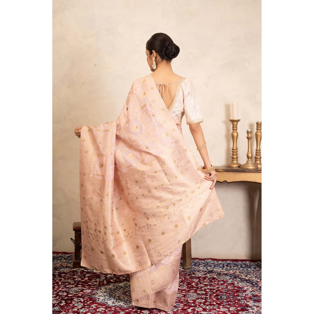 Zal from Benaras Baby Pink Pure Silk Banarasi Handloom Saree Without Blouse