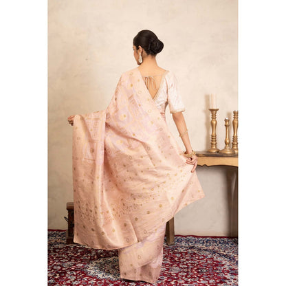 Zal from Benaras Baby Pink Pure Silk Banarasi Handloom Saree Without Blouse