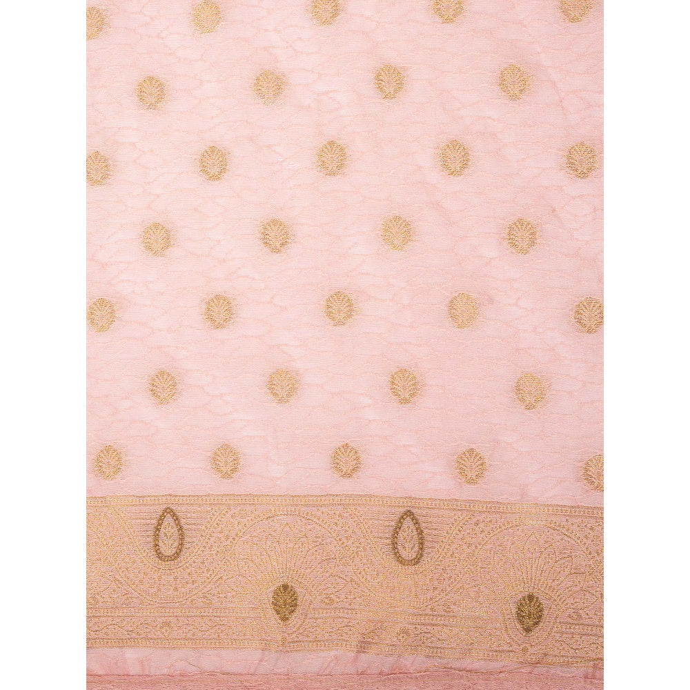 Zal from Benaras Baby Pink Pure Silk Banarasi Handloom Saree Without Blouse