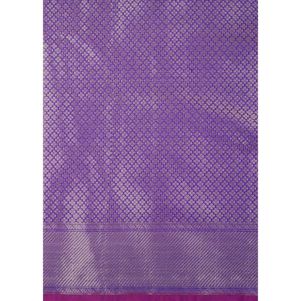 Zal from Benaras Purple Pure Silk Banarasi Handloom Saree Without Blouse