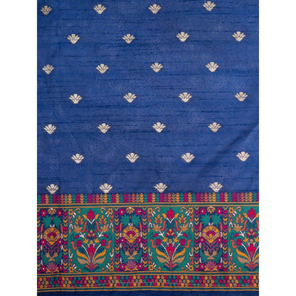 Zal from Benaras Blue Pure Silk Banarasi Meenakari Handloom Saree Without Blouse