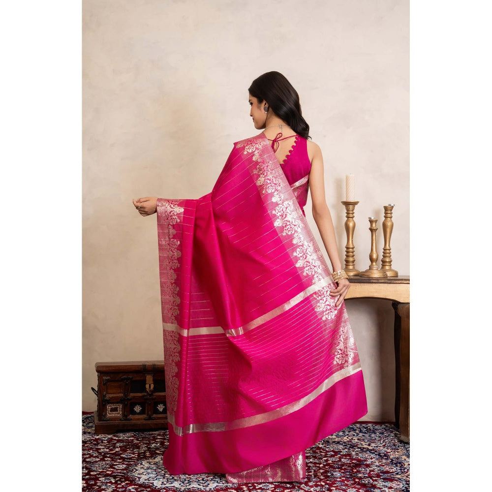 Zal from Benaras Rani Pink Pure Silk Banarasi Handloom Saree Without Blouse
