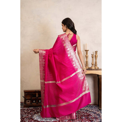 Zal from Benaras Rani Pink Pure Silk Banarasi Handloom Saree Without Blouse