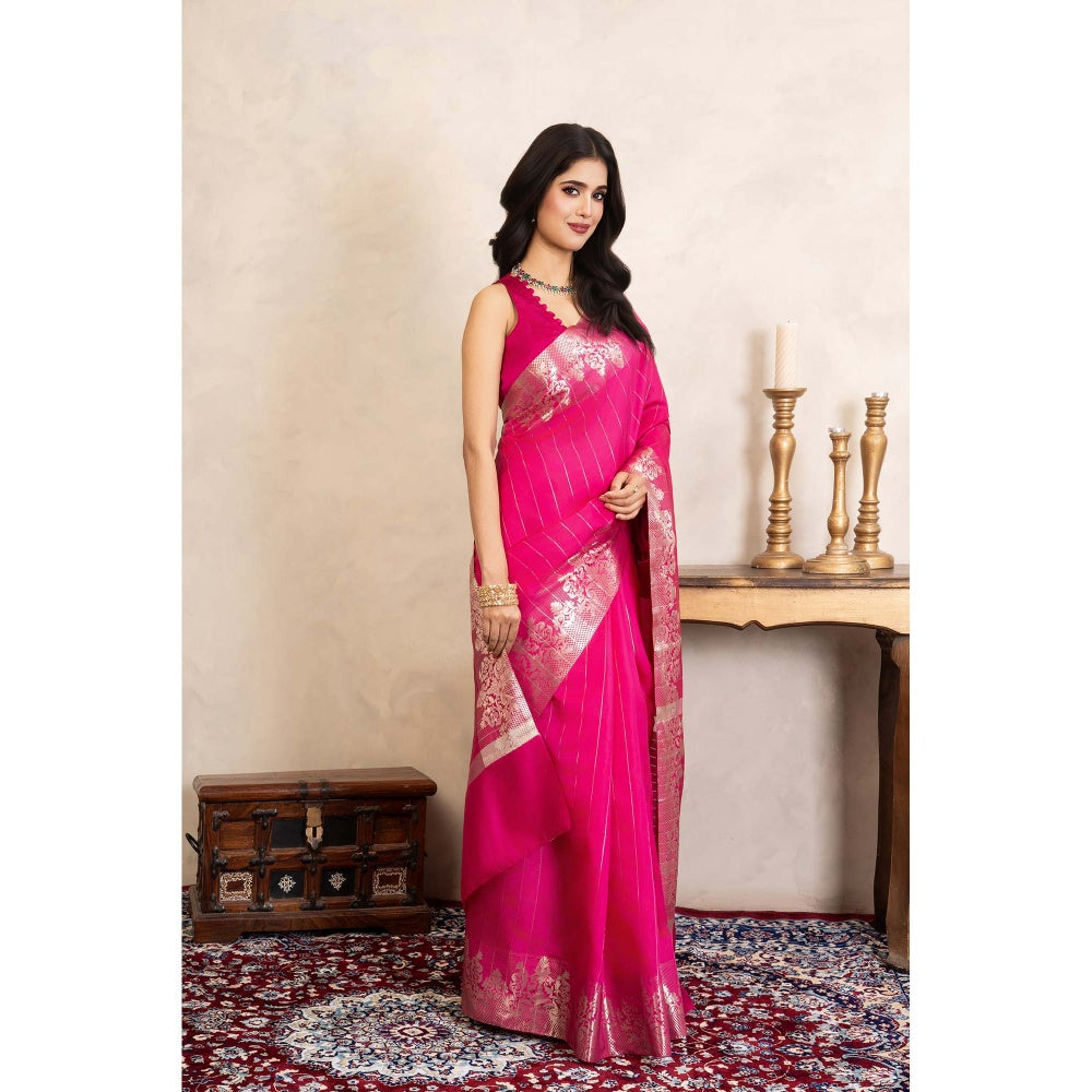Zal from Benaras Rani Pink Pure Silk Banarasi Handloom Saree Without Blouse