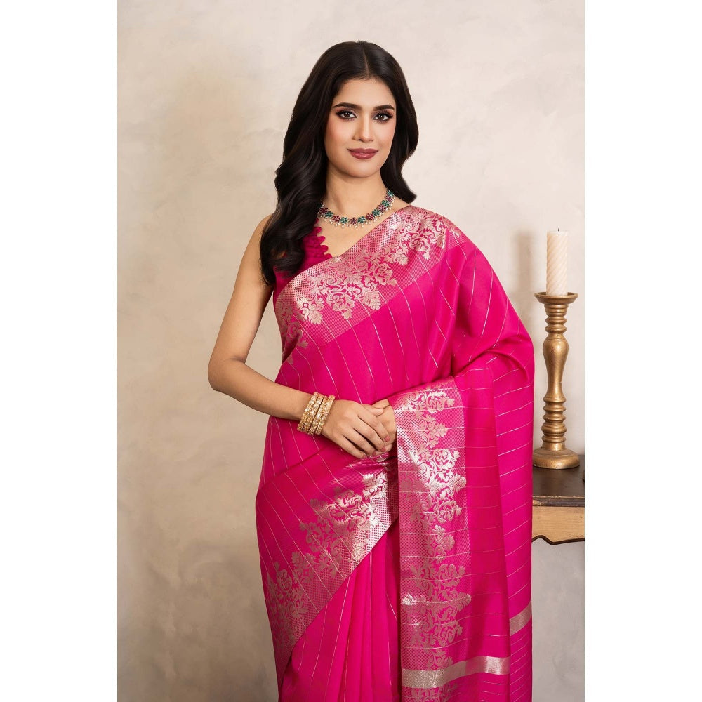 Zal from Benaras Rani Pink Pure Silk Banarasi Handloom Saree Without Blouse