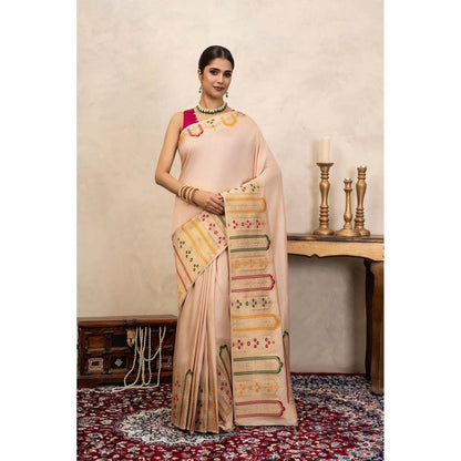 Zal from Benaras Rose Cream Pure Katan Silk Banarasi Handloom Saree Without Blouse