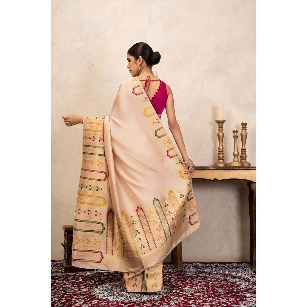 Zal from Benaras Rose Cream Pure Katan Silk Banarasi Handloom Saree Without Blouse