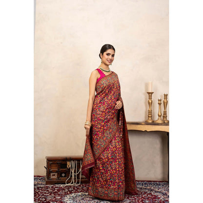 Zal from Benaras Red Pure Silk Banarasi Meenakari Handloom Saree Without Blouse
