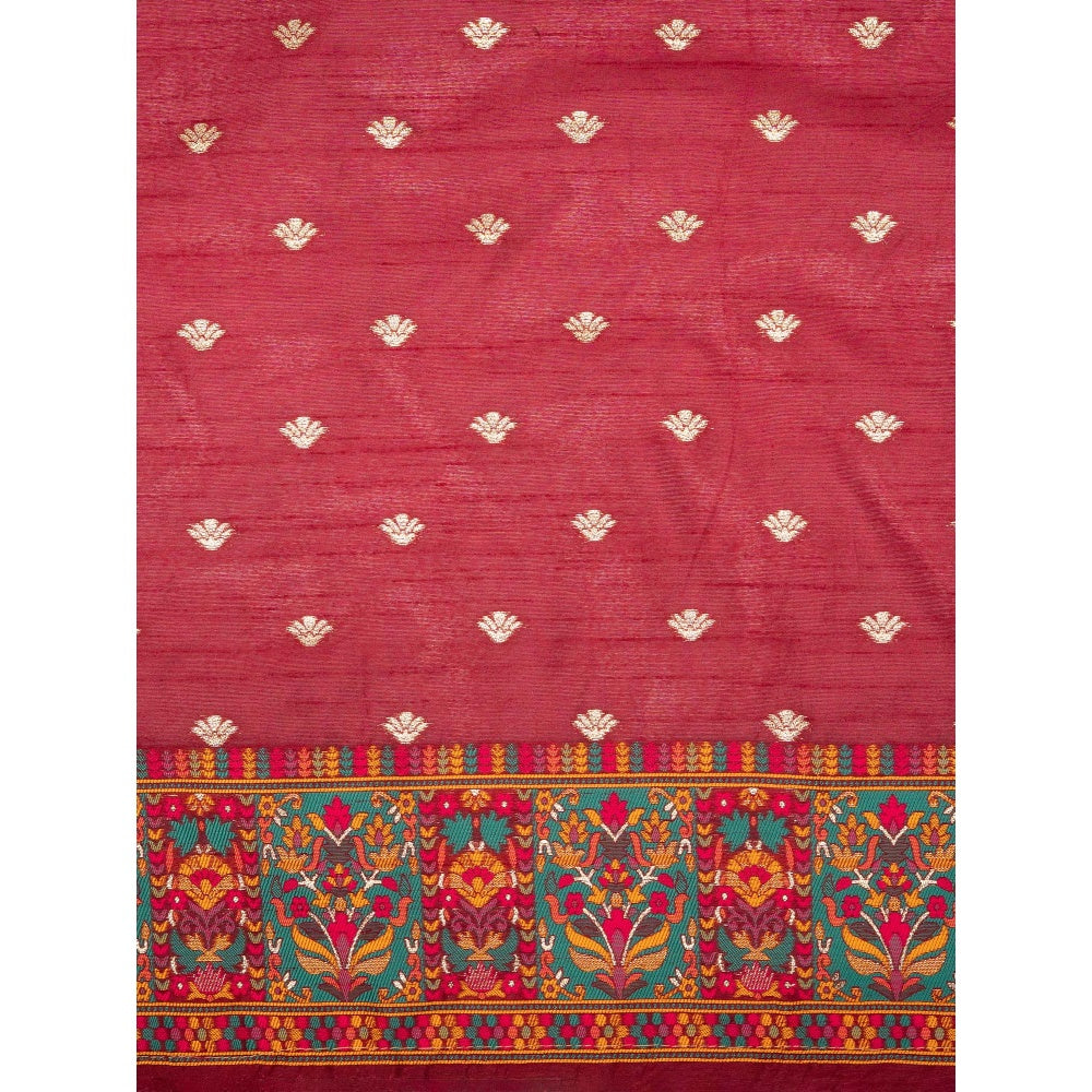 Zal from Benaras Red Pure Silk Banarasi Meenakari Handloom Saree Without Blouse