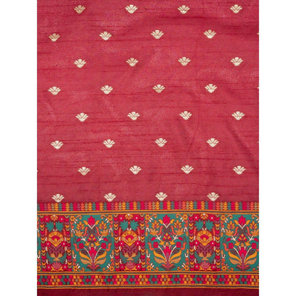 Zal from Benaras Red Pure Silk Banarasi Meenakari Handloom Saree Without Blouse
