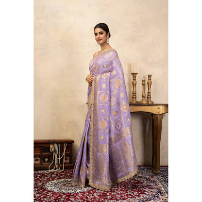 Zal from Benaras Light Lavender Pure Silk Banarasi Patola Handloom Saree Without Blouse