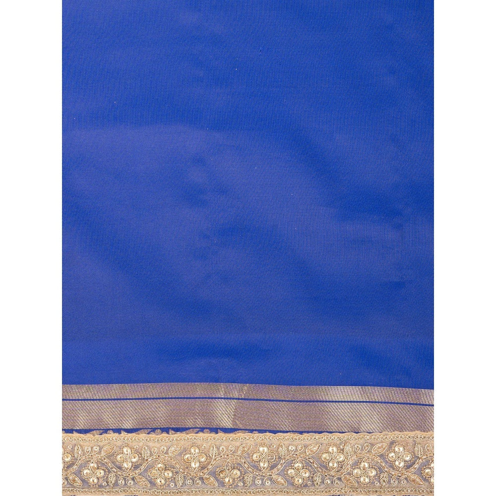 Zal from Benaras Blue Pure Katan Silk Brocade Banarasi Handloom Saree Without Blouse