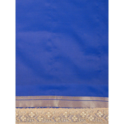Zal from Benaras Blue Pure Katan Silk Brocade Banarasi Handloom Saree Without Blouse