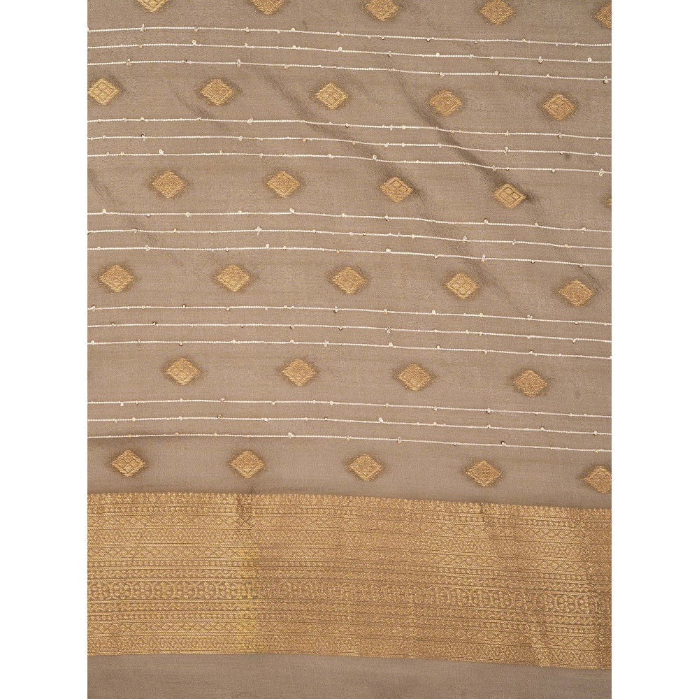 Zal from Benaras Grey Pure Katan Silk Banarasi Handloom Saree Without Blouse
