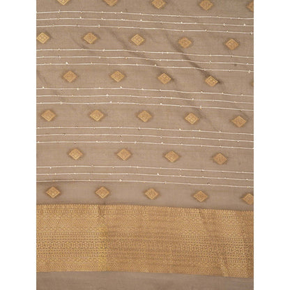 Zal from Benaras Grey Pure Katan Silk Banarasi Handloom Saree Without Blouse